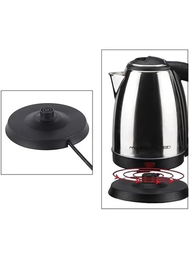 micro speed Stainless Steel Electric Kettle with 360-Degree Rotation Base, Auto Safety Off, Perfect for Boiling Water, Milk & Tea, Protection from Overheating and Dry Boil 2.0 L 1500 W 1500 MS-3450 Silver - Image 3